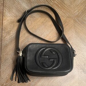 Black Leather GG Crossbody Bag